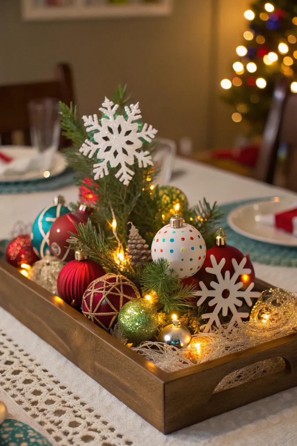 A DIY ornament centerpiece that dazzles.