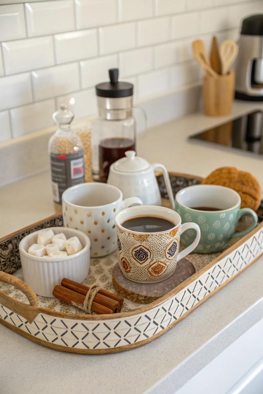 Arrange your coffee necessities using a fashionable tray.