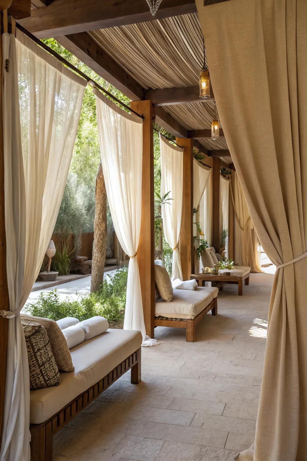 Earthy tone curtains create a peaceful retreat.