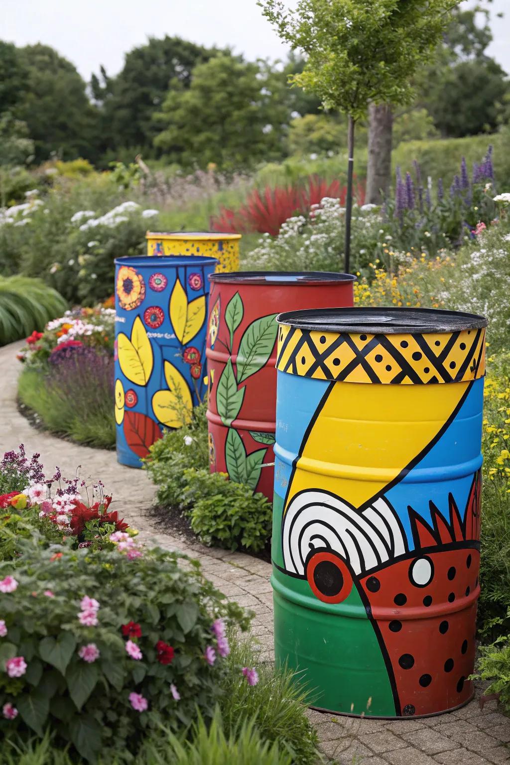 Funky pop art painted barrels