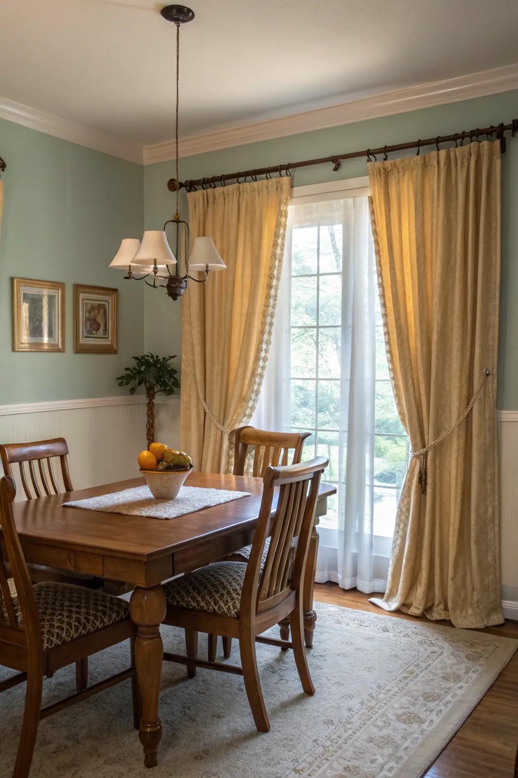 Curtains matching wall color for seamless continuity.