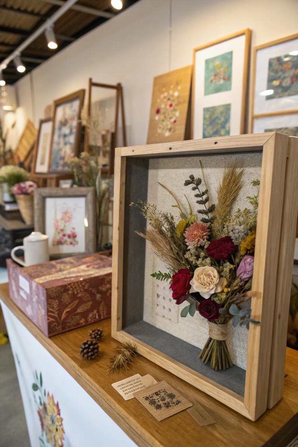 Explore creativity with a mixed media dried flower shadow box.