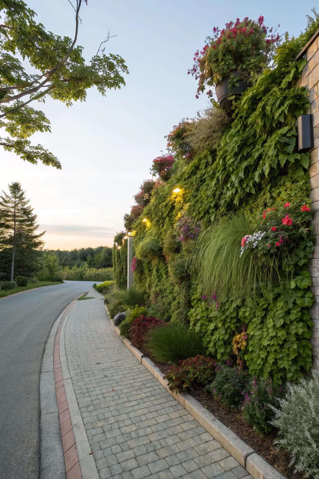 A vertical garden adds layers and texture to the berm.