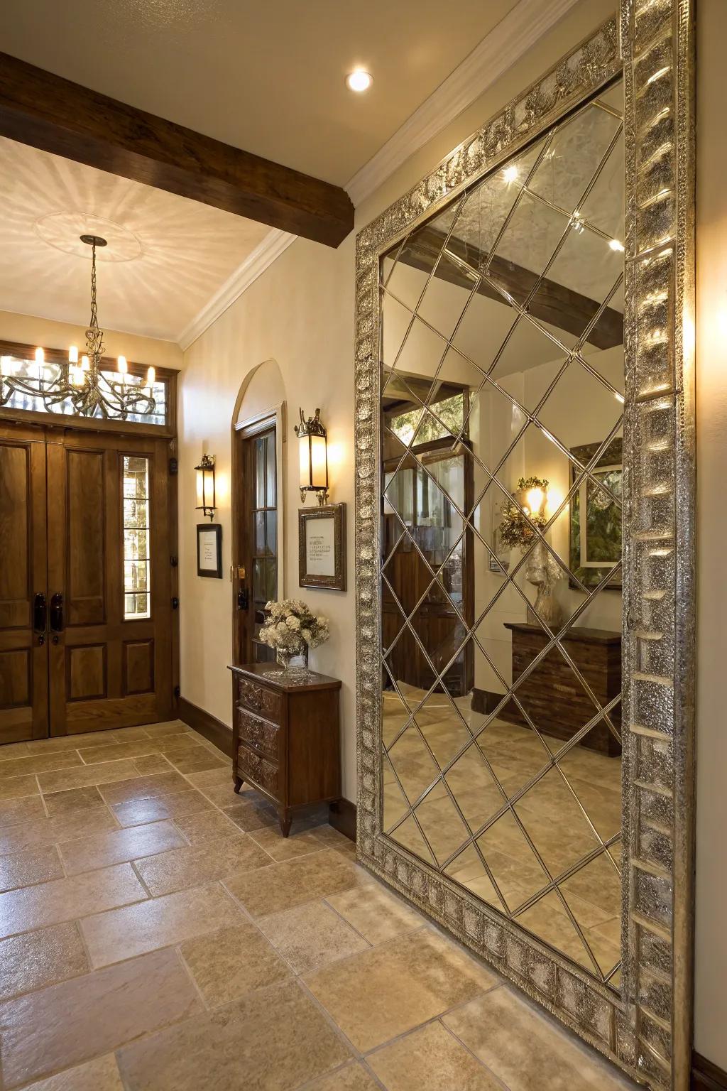 Antique mirror tiles add glamour and make spaces feel larger.