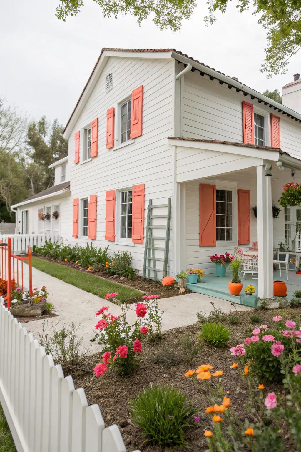 Coral accents add a playful and vibrant touch to this farmhouse.