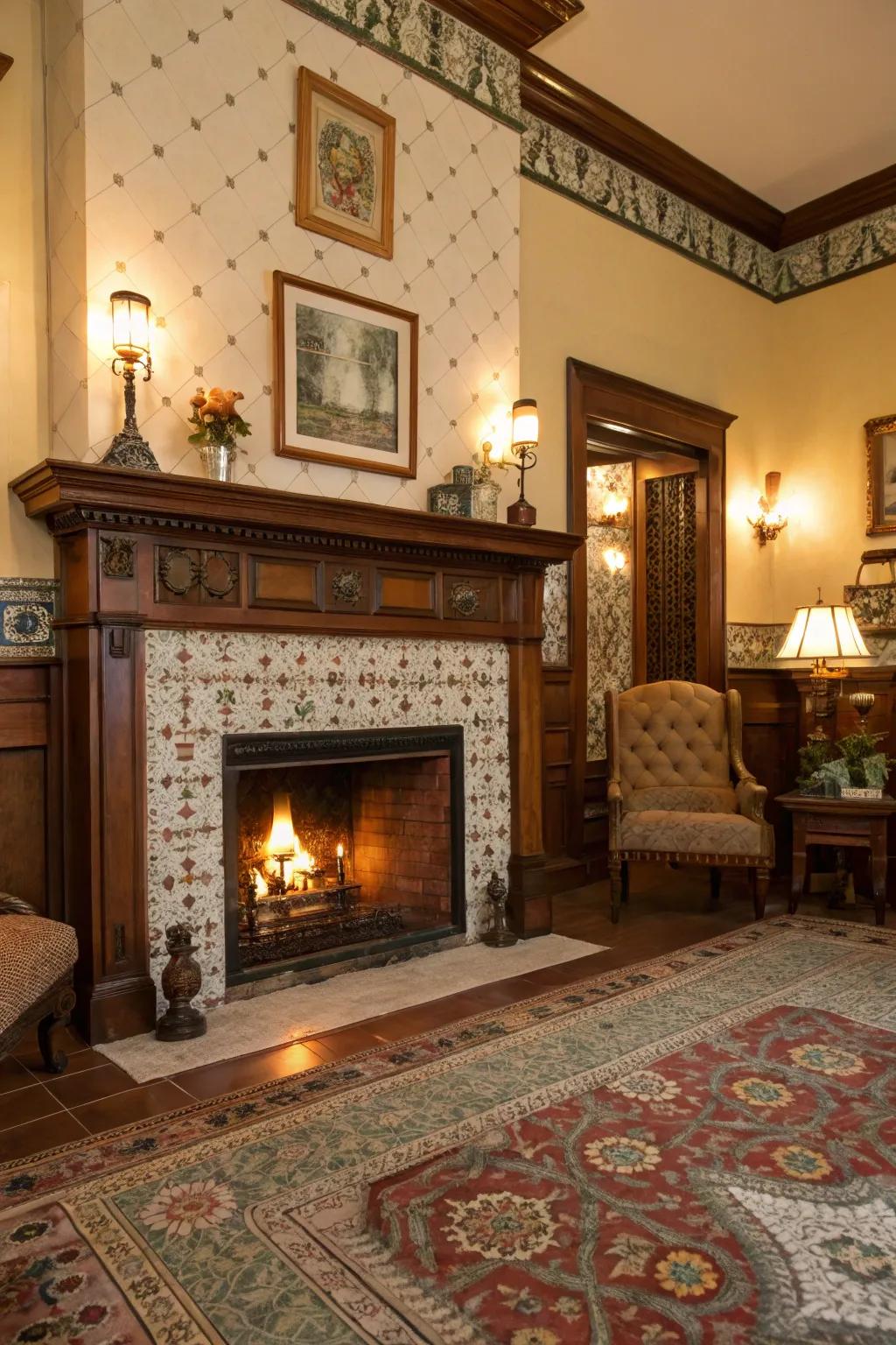 Infuse nostalgia with vintage tile accents around your fireplace.