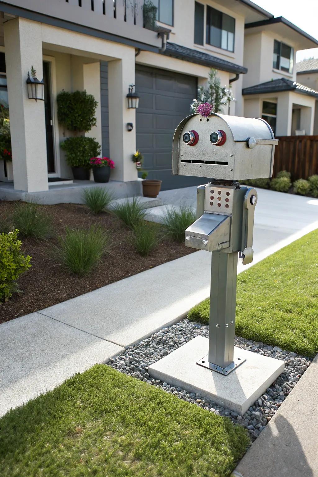 A robot mailbox that brings a touch of futuristic flair.