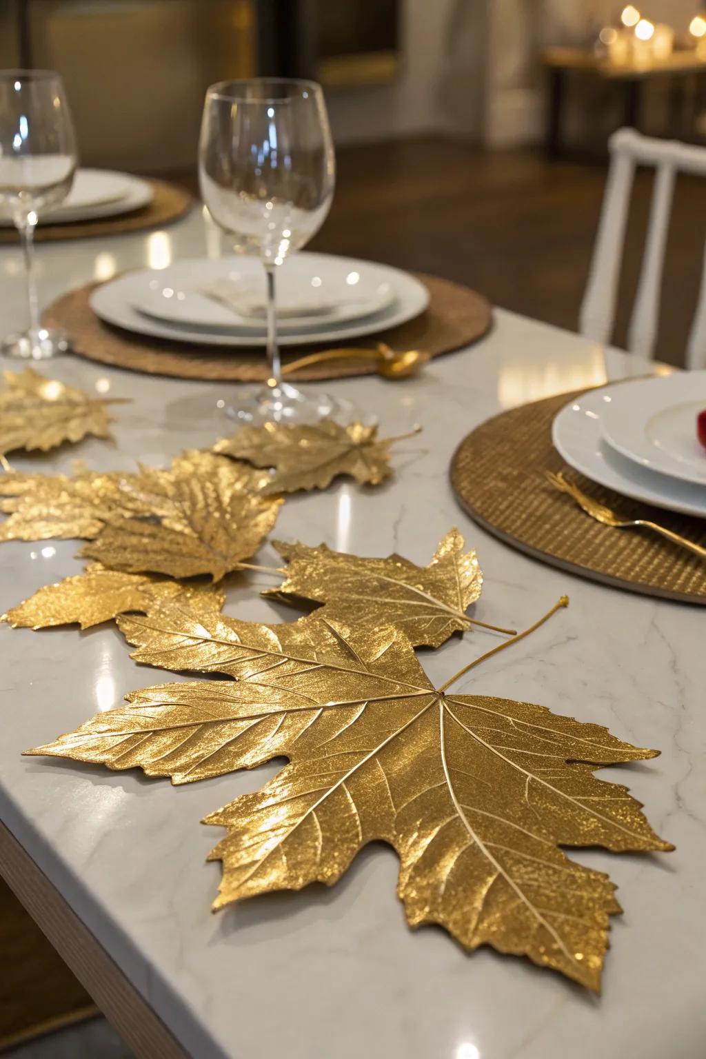 Whimsical gilded-coated leaves establishing a magical ambiance.