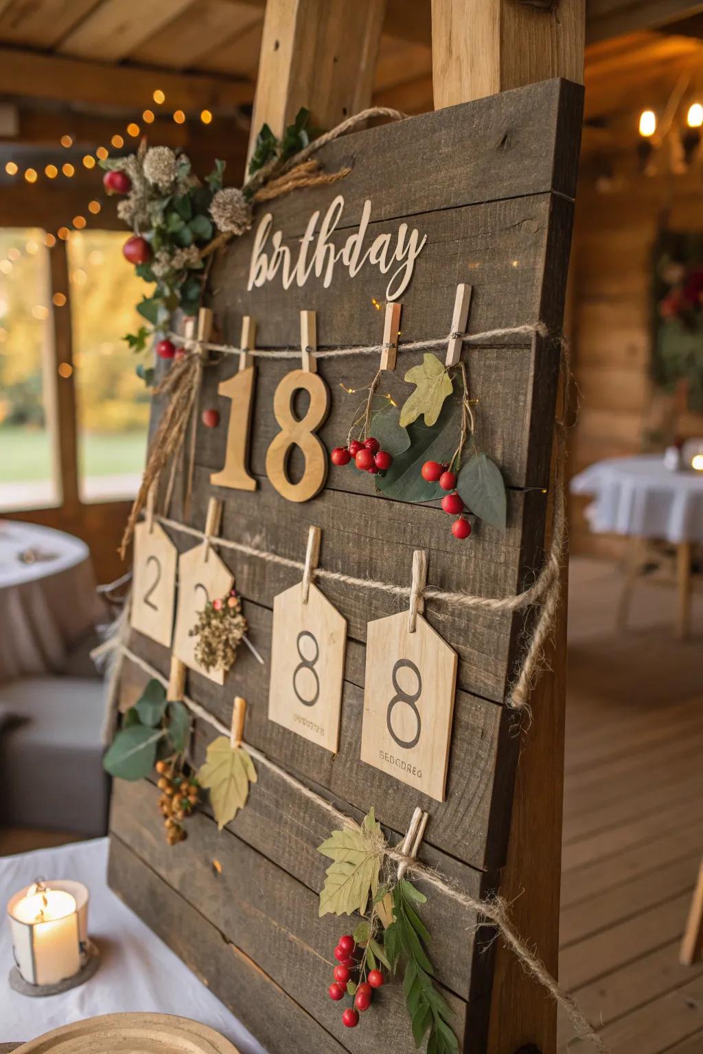 A warm rustic-themed birthday board with cozy charm.