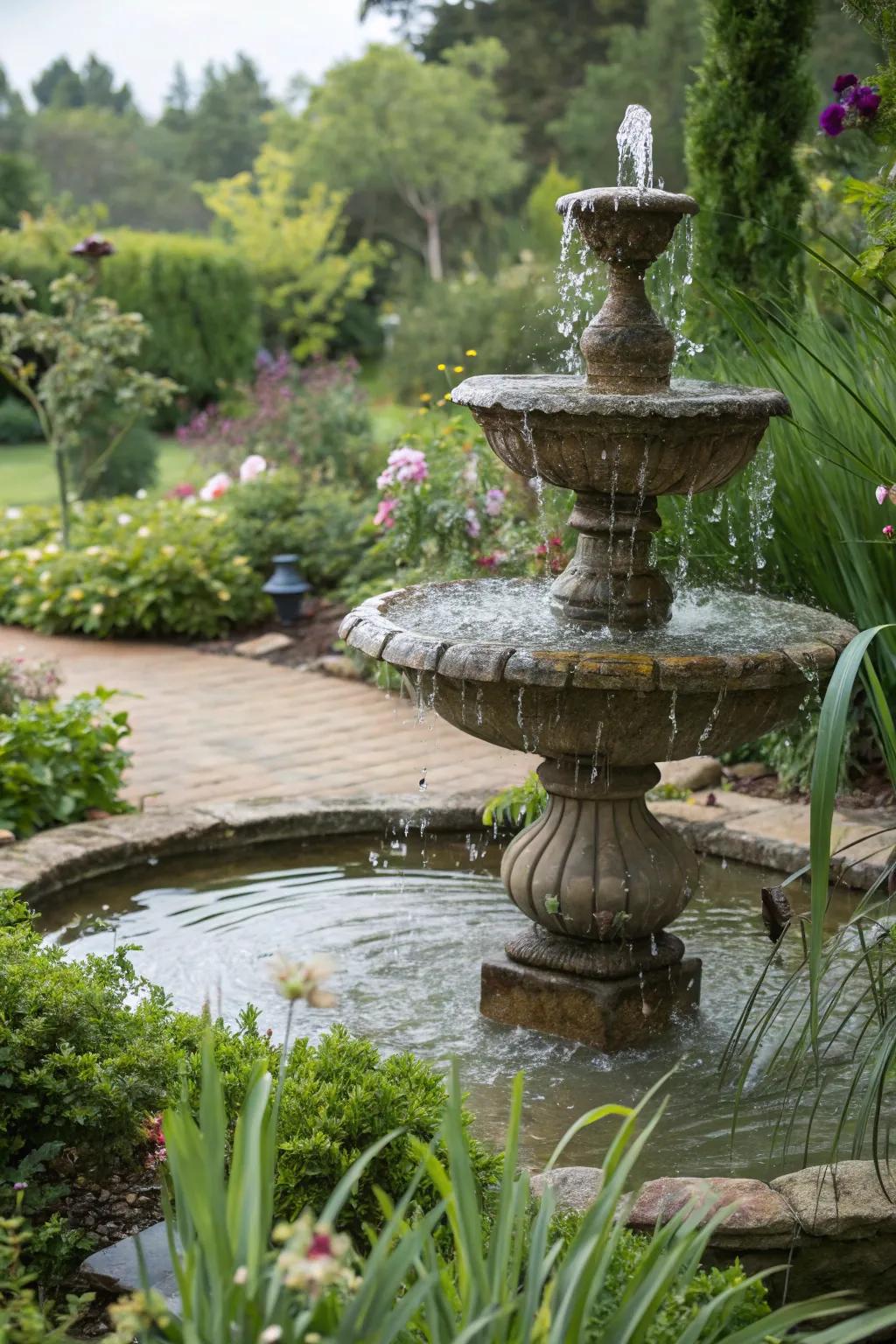 Garden fountains add a calming, peaceful element to outdoor spaces.