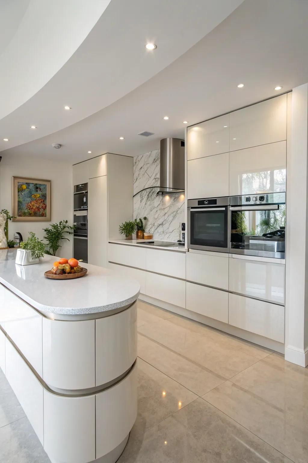 Rounded cabinetry softens the visual appeal and enhances kitchen design.