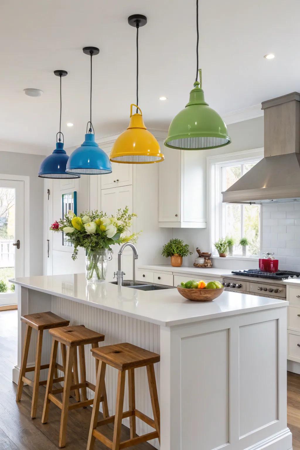 Colorful lights add a vibrant and personal touch to the kitchen.