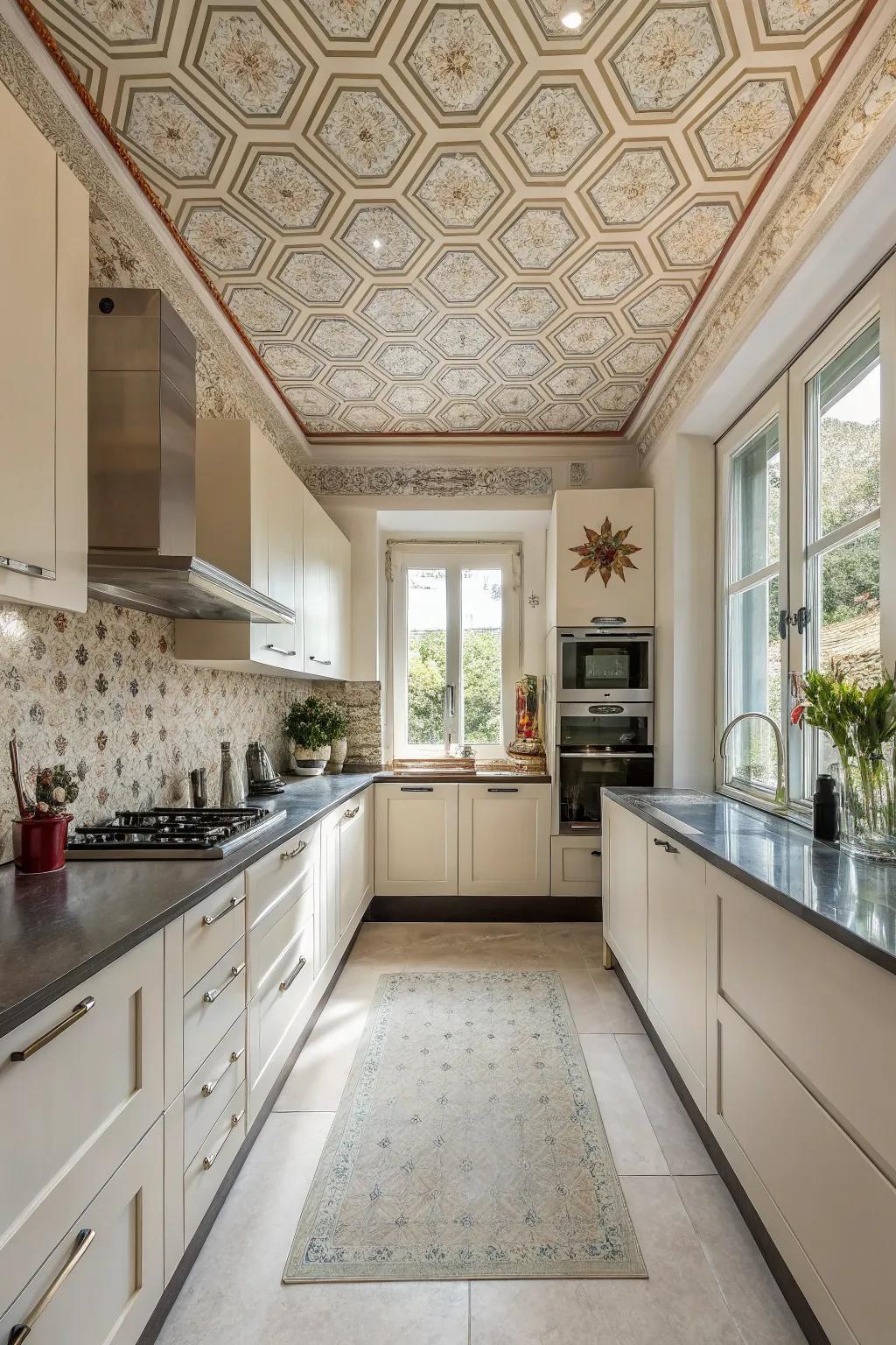 Ceiling wallpaper adds a surprising element of design and intrigue.