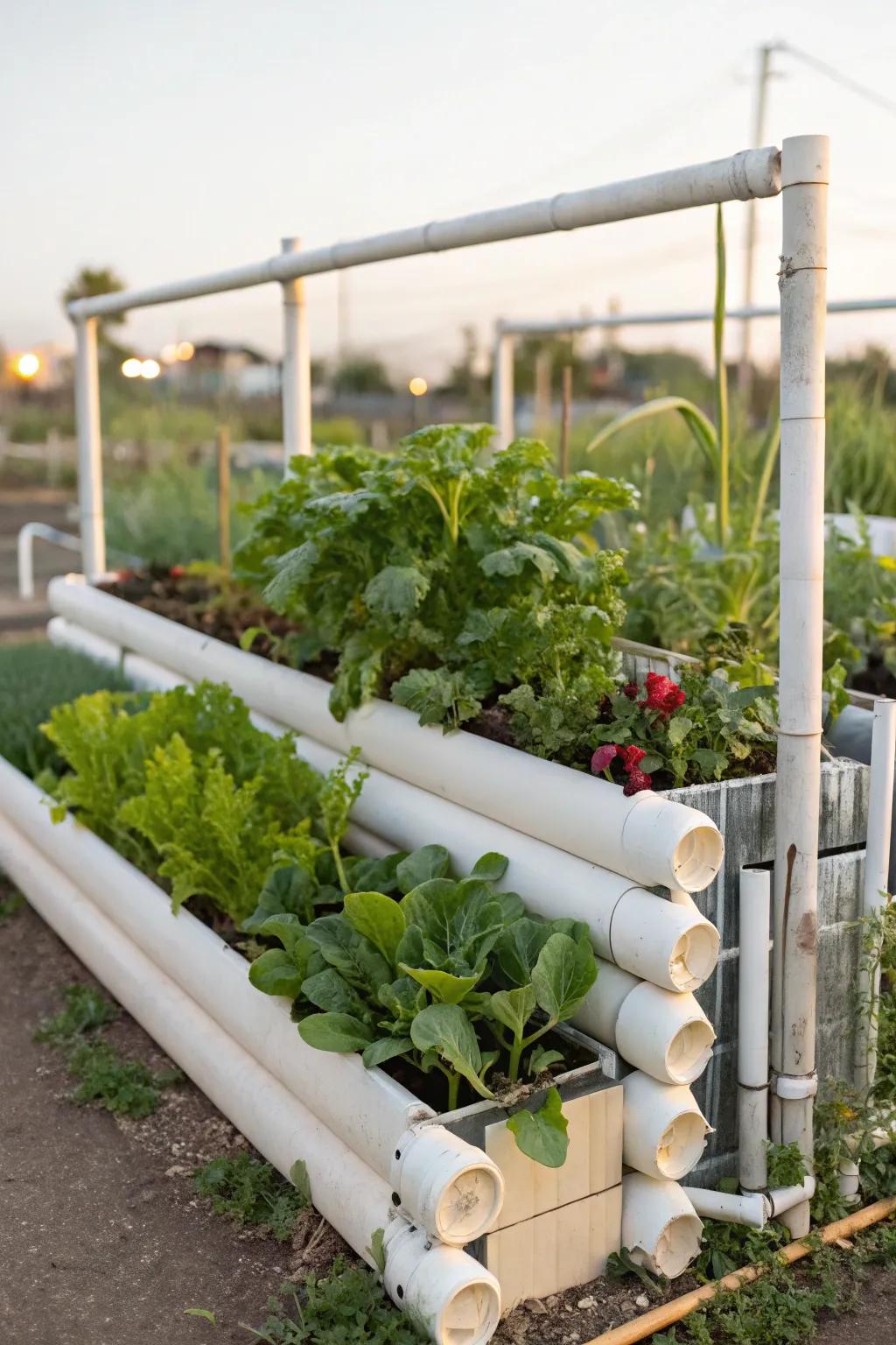 PVC pipes offer a flexible and lightweight solution for raised beds.