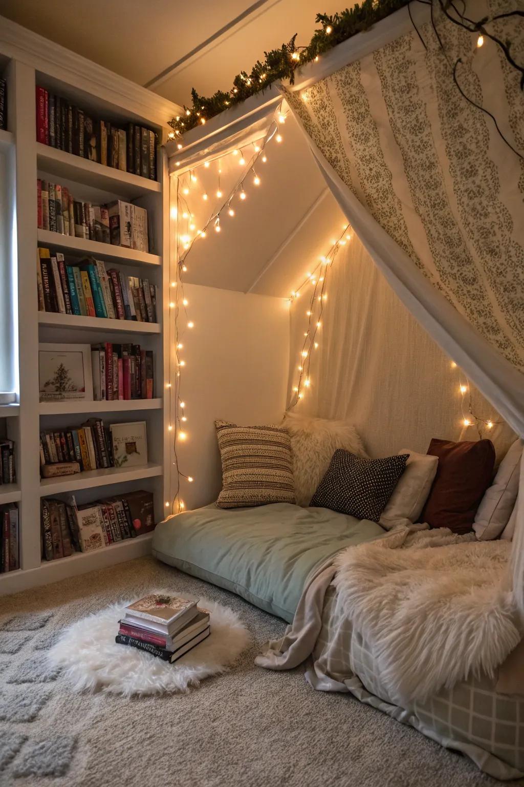 Cozy and inviting reading nooks with LED lighting.