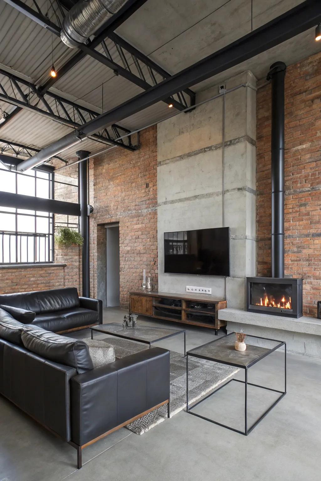 Industrial details provide a modern, urban vibe.