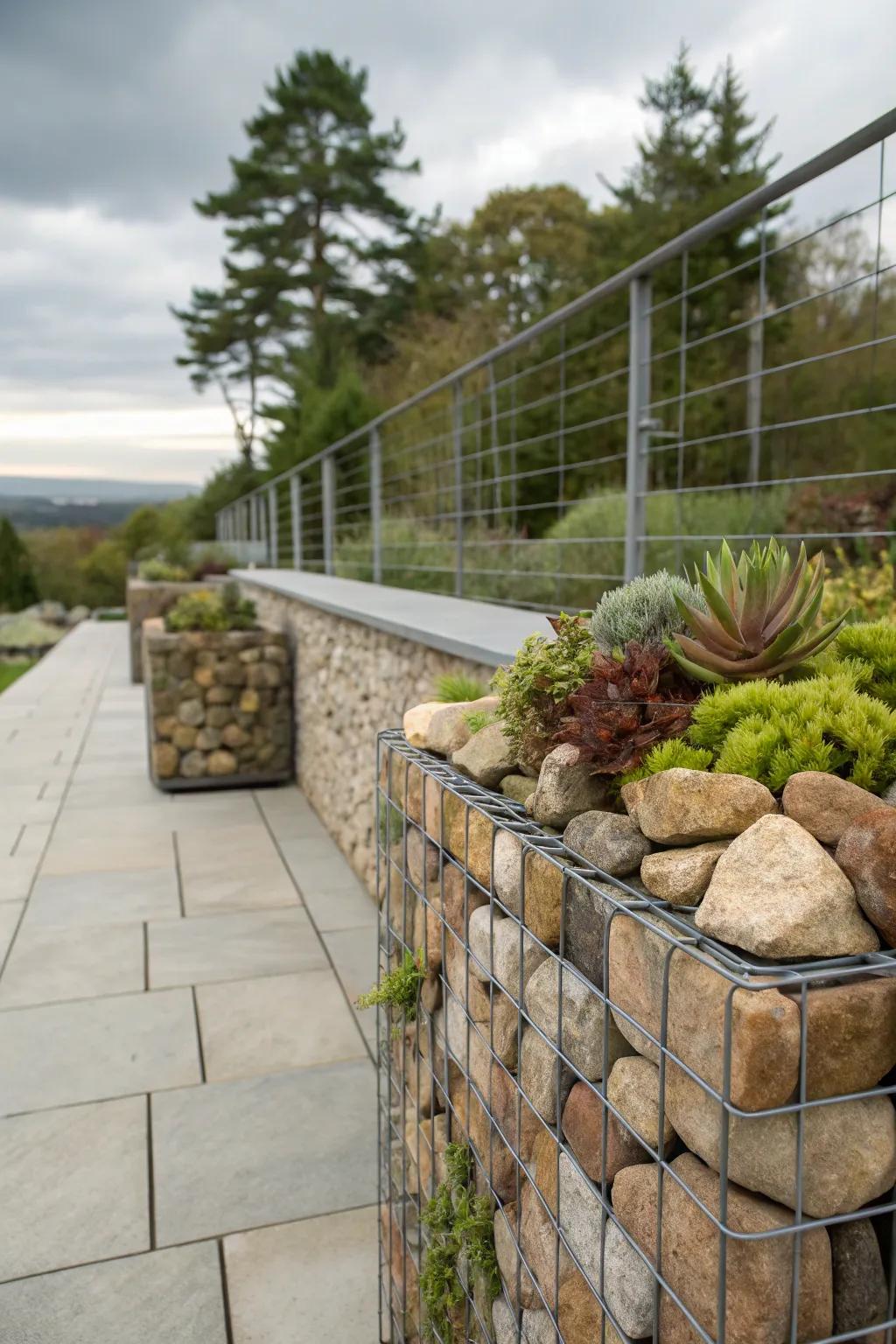 Merge function and style with stone grid planters.