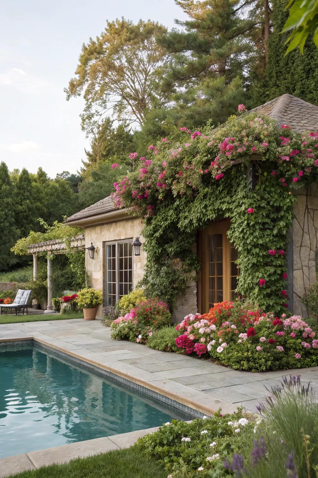 Flowering climbers fashion a bewitching, garden-like ambiance.