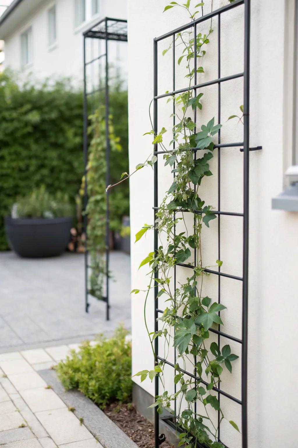 Achieve modern privacy with a minimalist metal trellis.