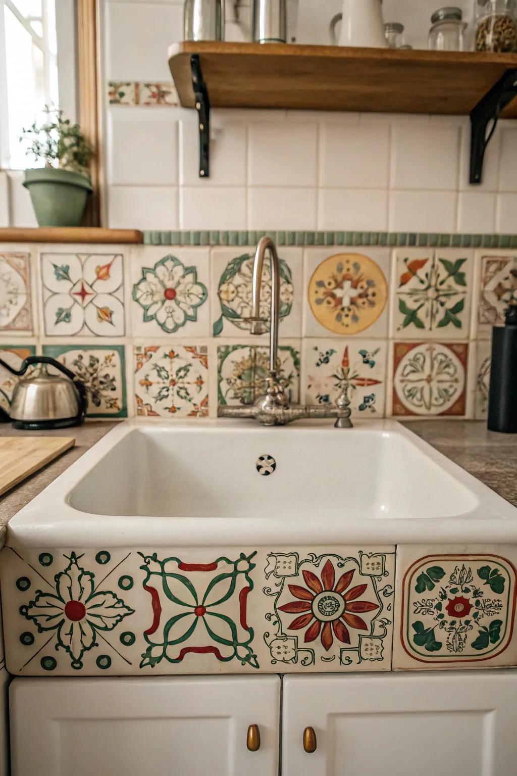 Vintage-inspired tiles add nostalgia and charm to the kitchen.