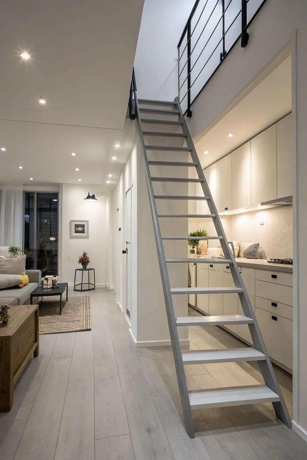 Minimalist ladder staircase offers a sleek and efficient design.