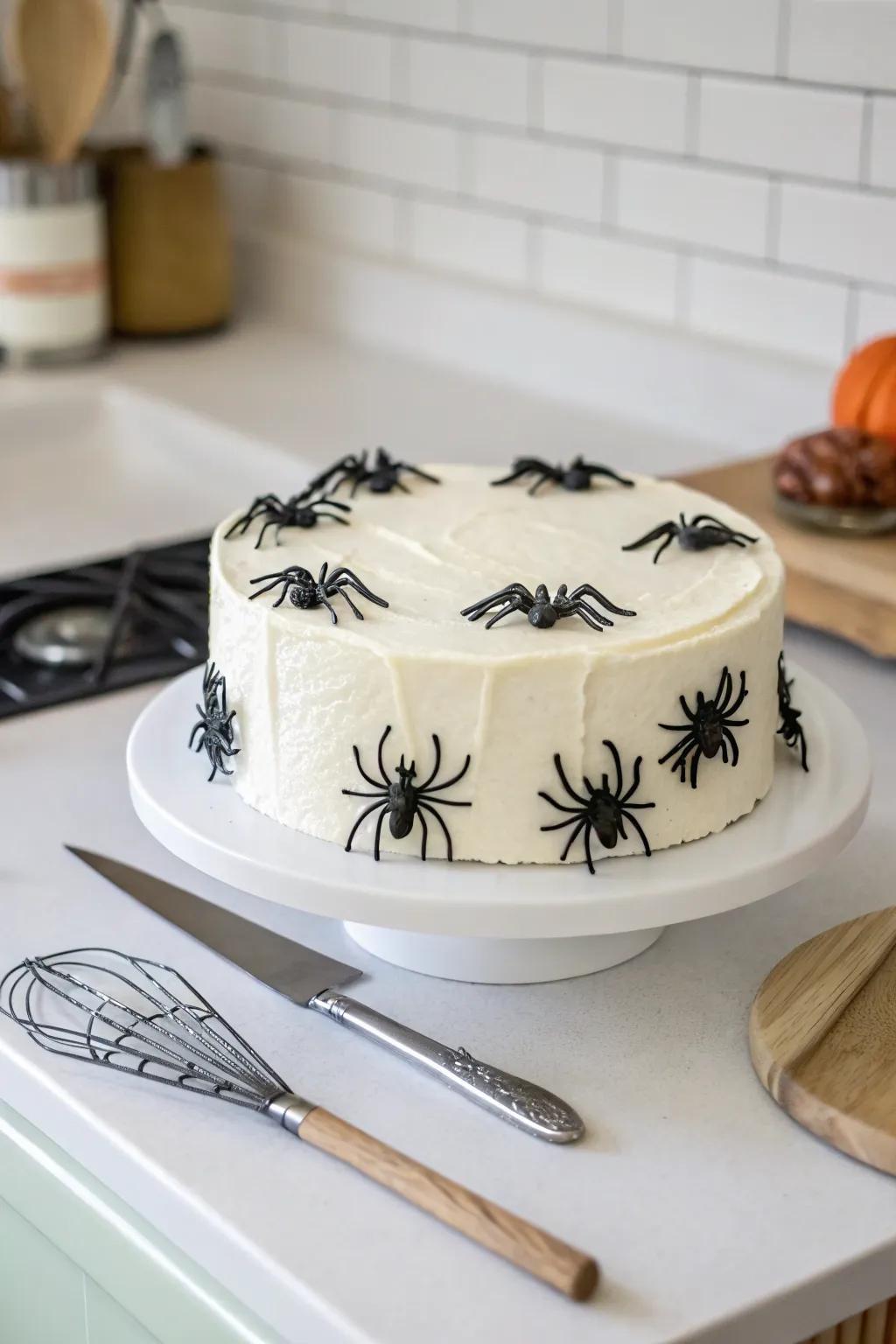 Edible toppers make this spider cake both delicious and decorative.