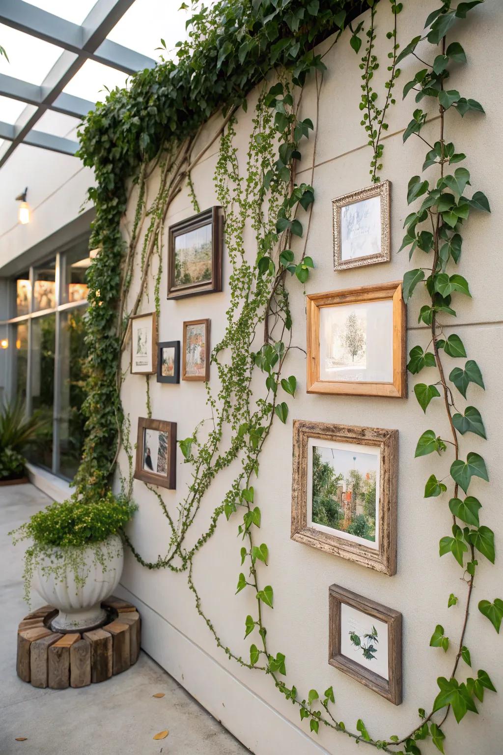 Create a living art display with the help of vines.