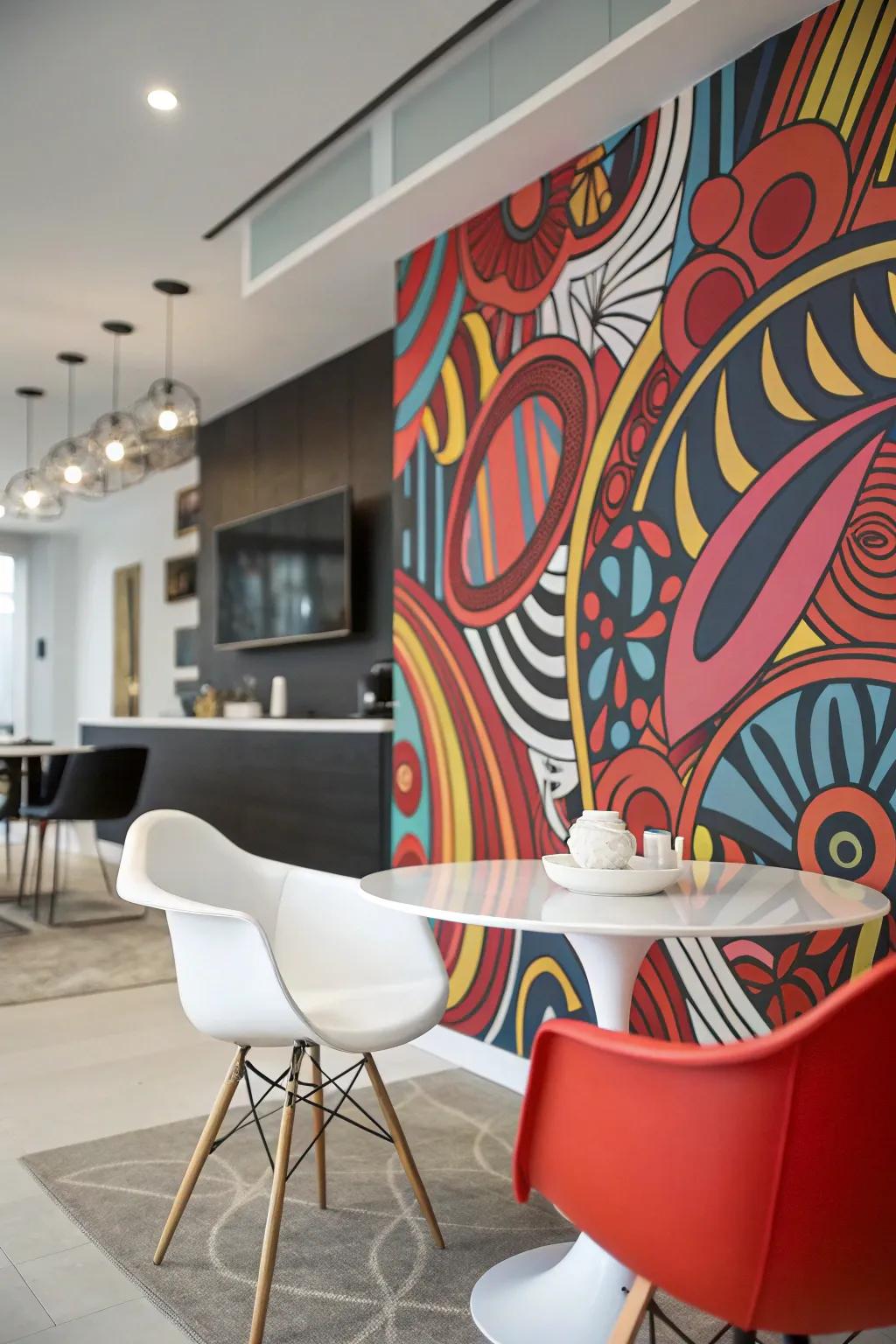 Abstract art adds a modern touch.
