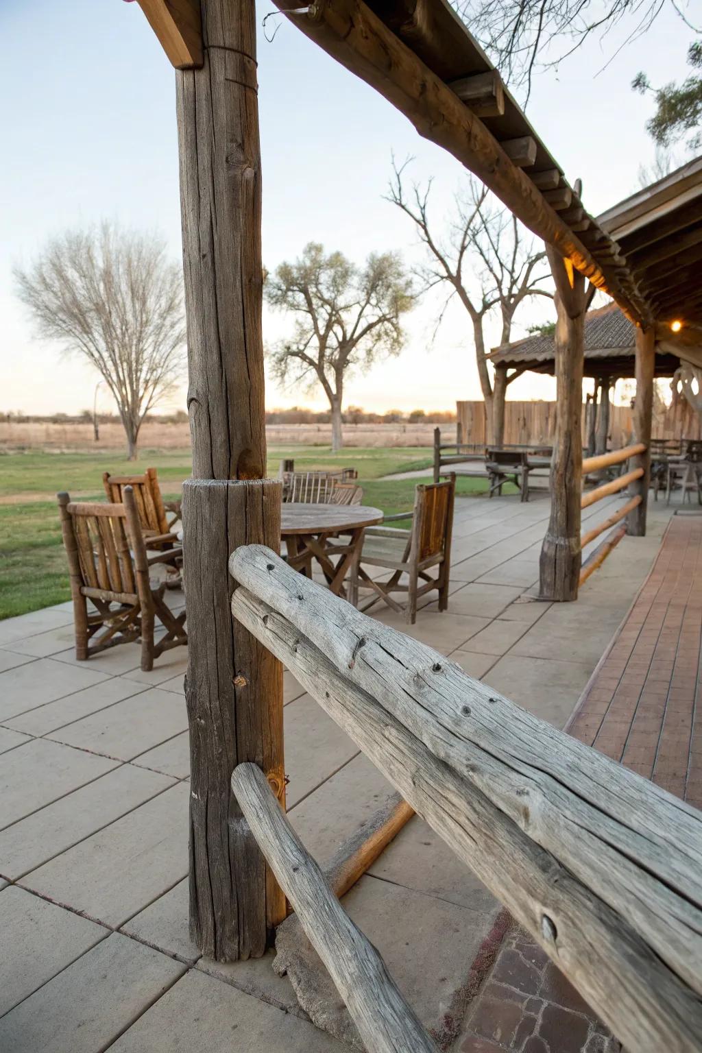 A weathered wood fence adds privacy and rustic charm.