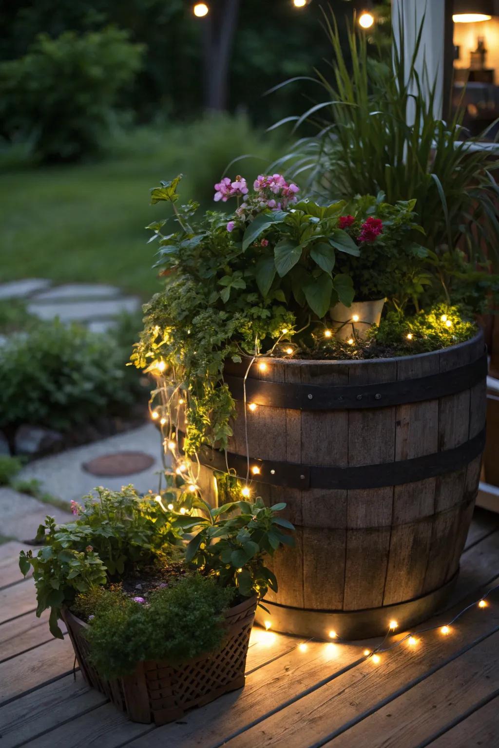 A secret botanical space cask with hidden lights for a mysterious glow.