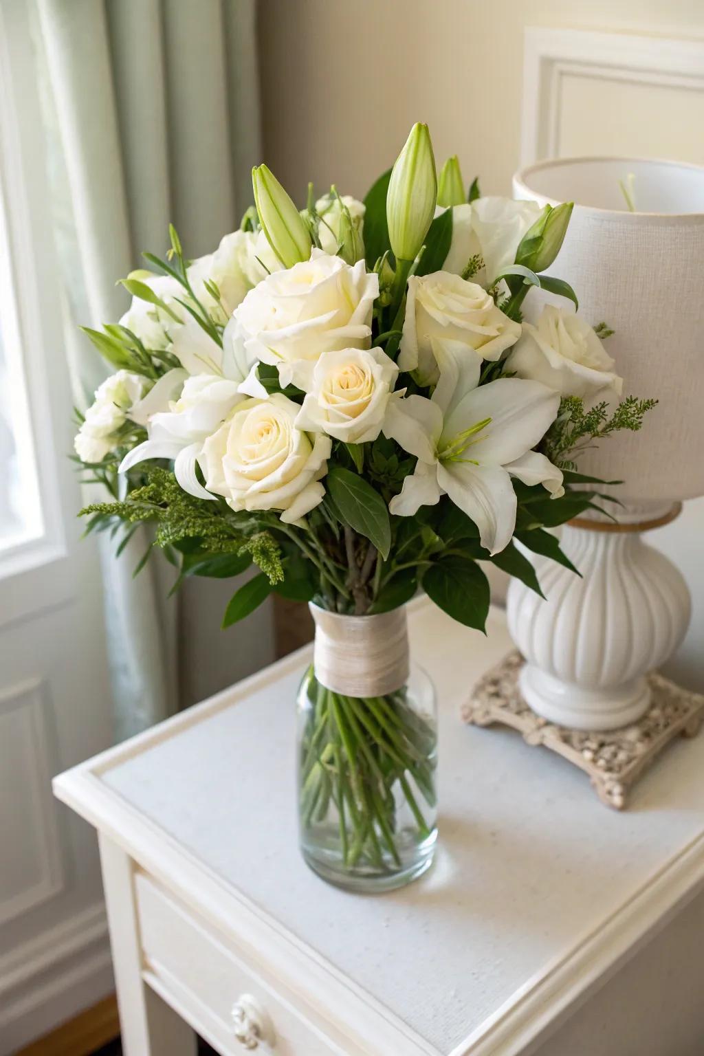 White floral arrangements bring fresh elegance to your festive setting.