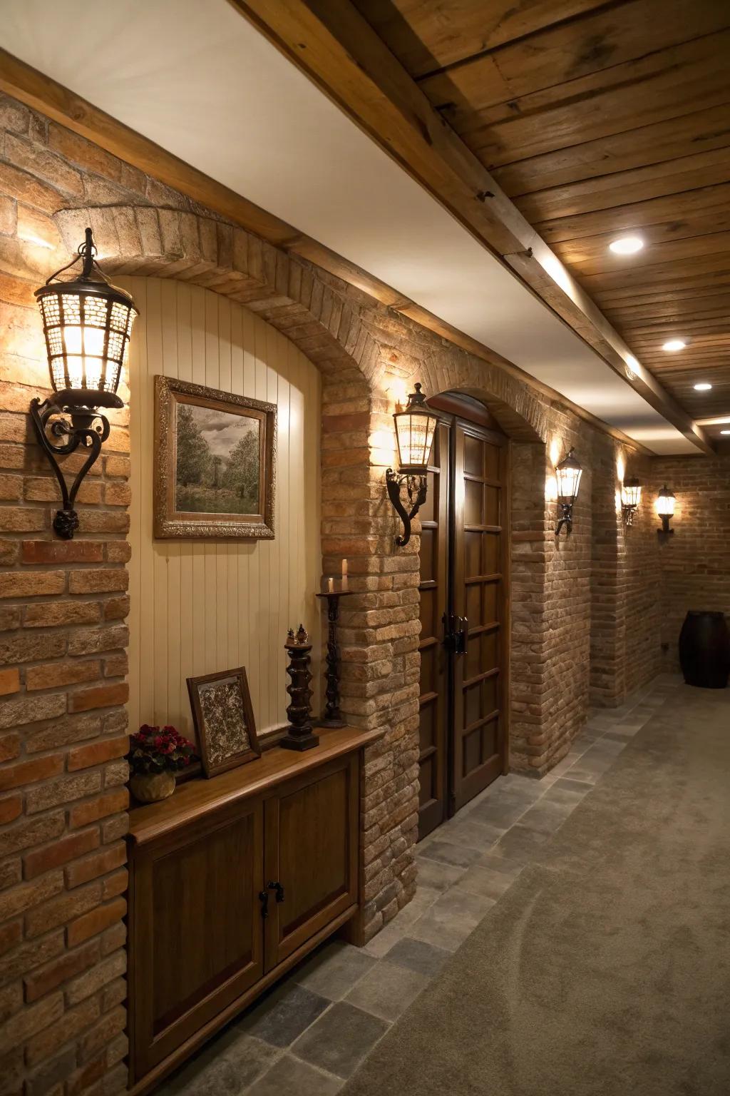 Wall sconces introduce texture and elegance to your basement.