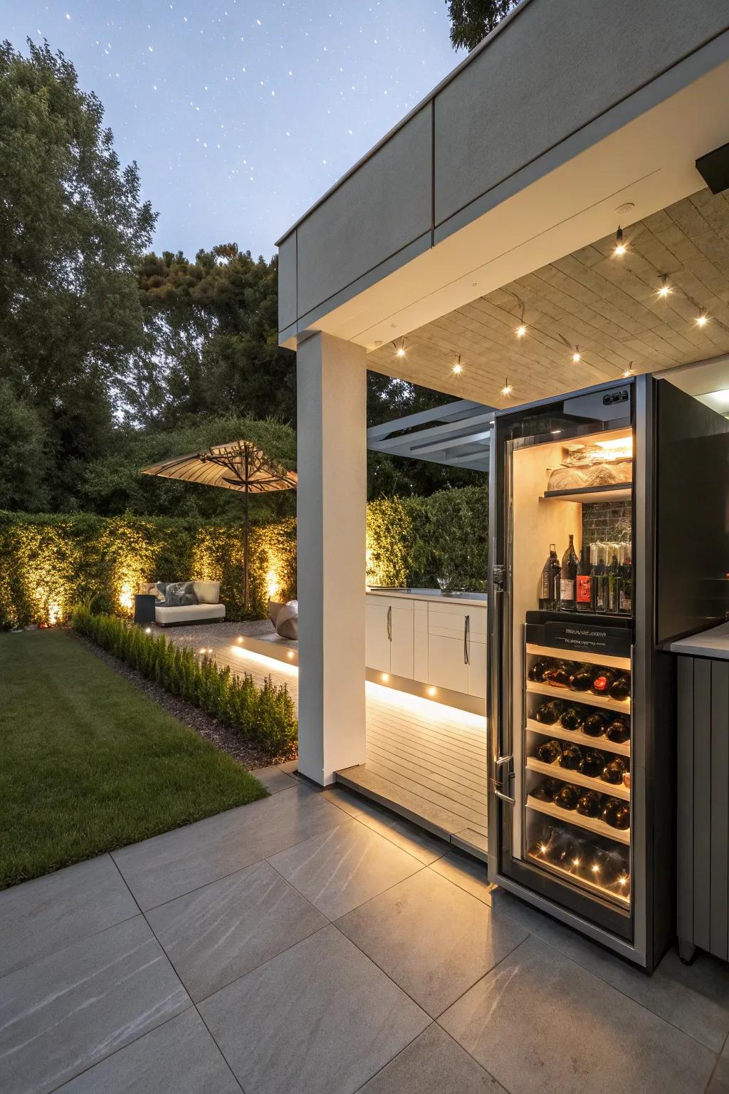 Savor ideally chilled wines with a stylish outdoor wine chiller.