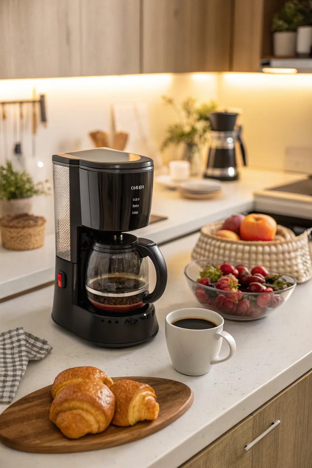 A smart coffee maker brews the perfect cup, adding convenience and luxury to everyday morning routines.