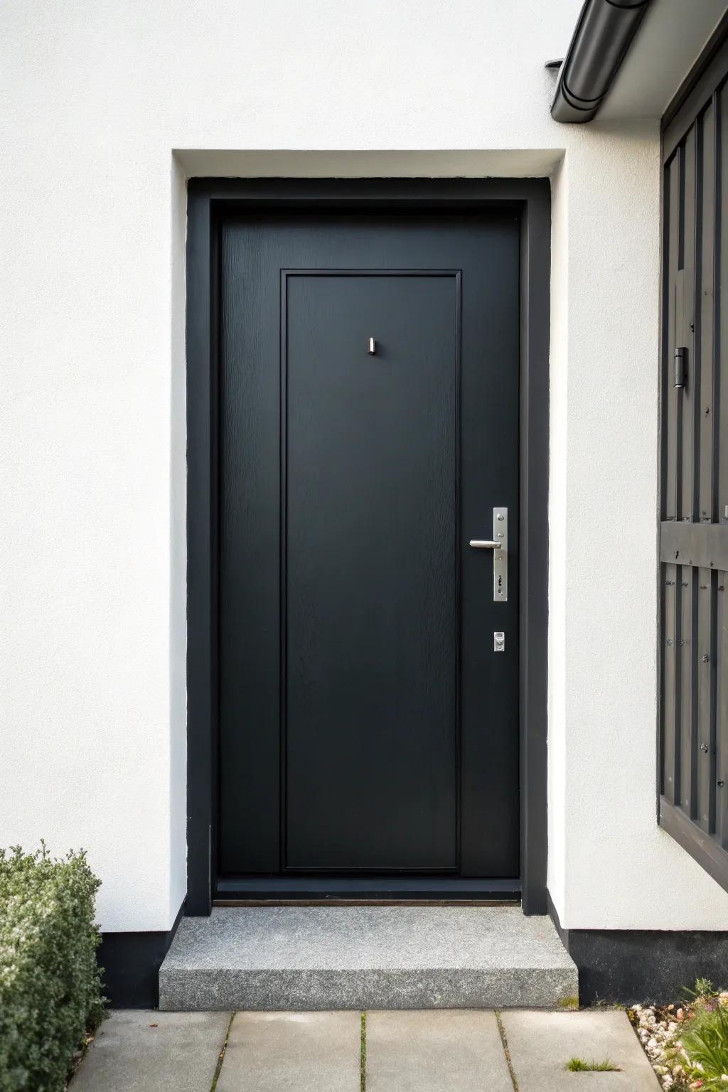 A minimalist black door showcasing modern simplicity and elegance.