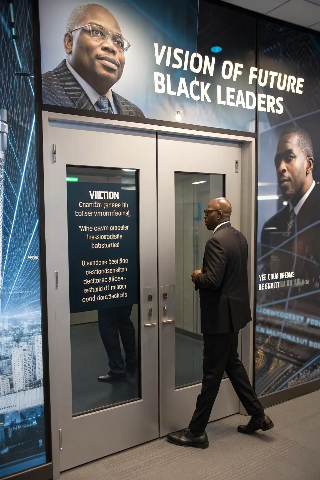 A door showcasing contemporary Black leaders and their vision for the future.