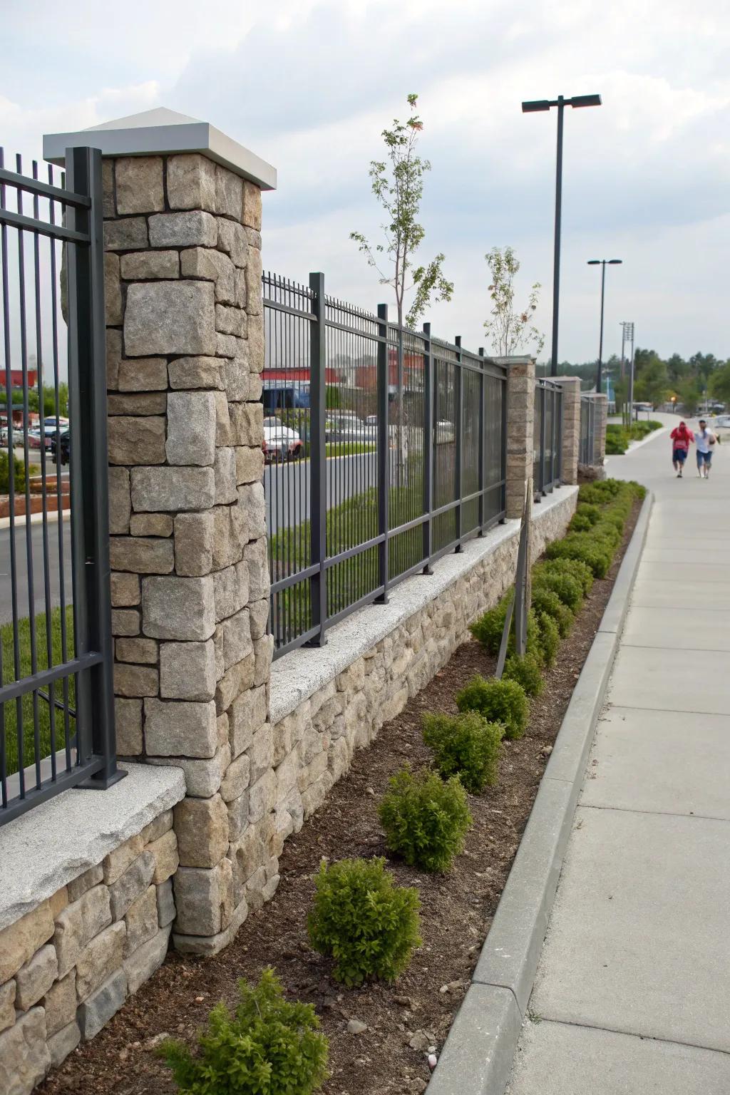 Stone and metal create a robust and stylish fence.