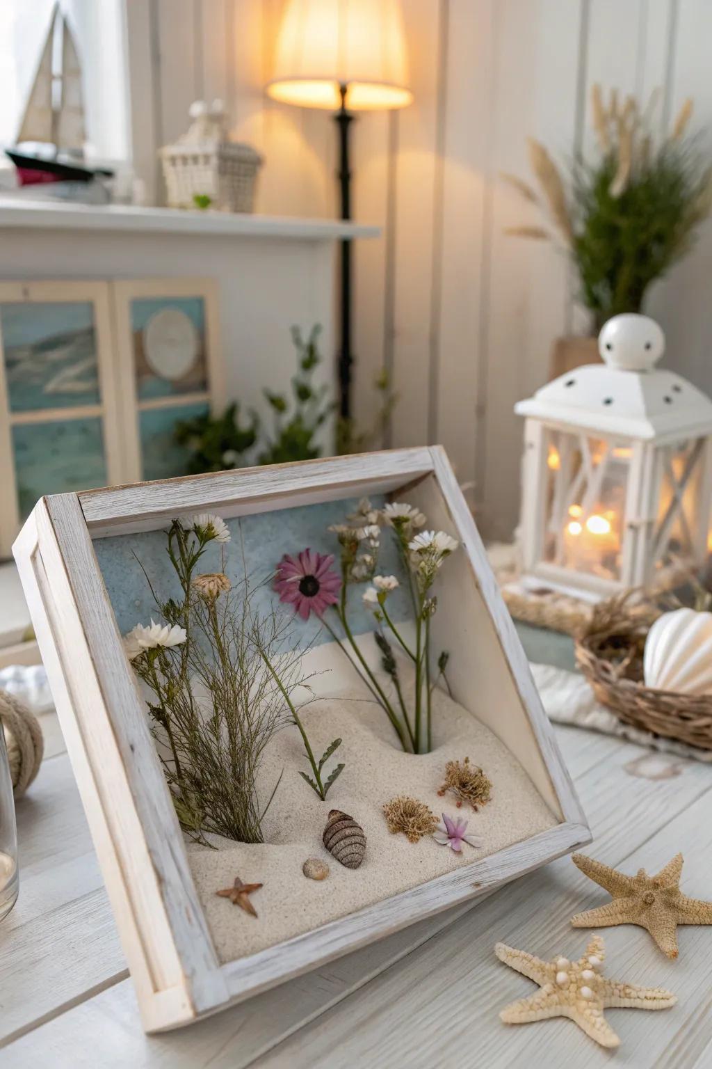 Bring the beach home with a coastal-inspired dried flower shadow box.