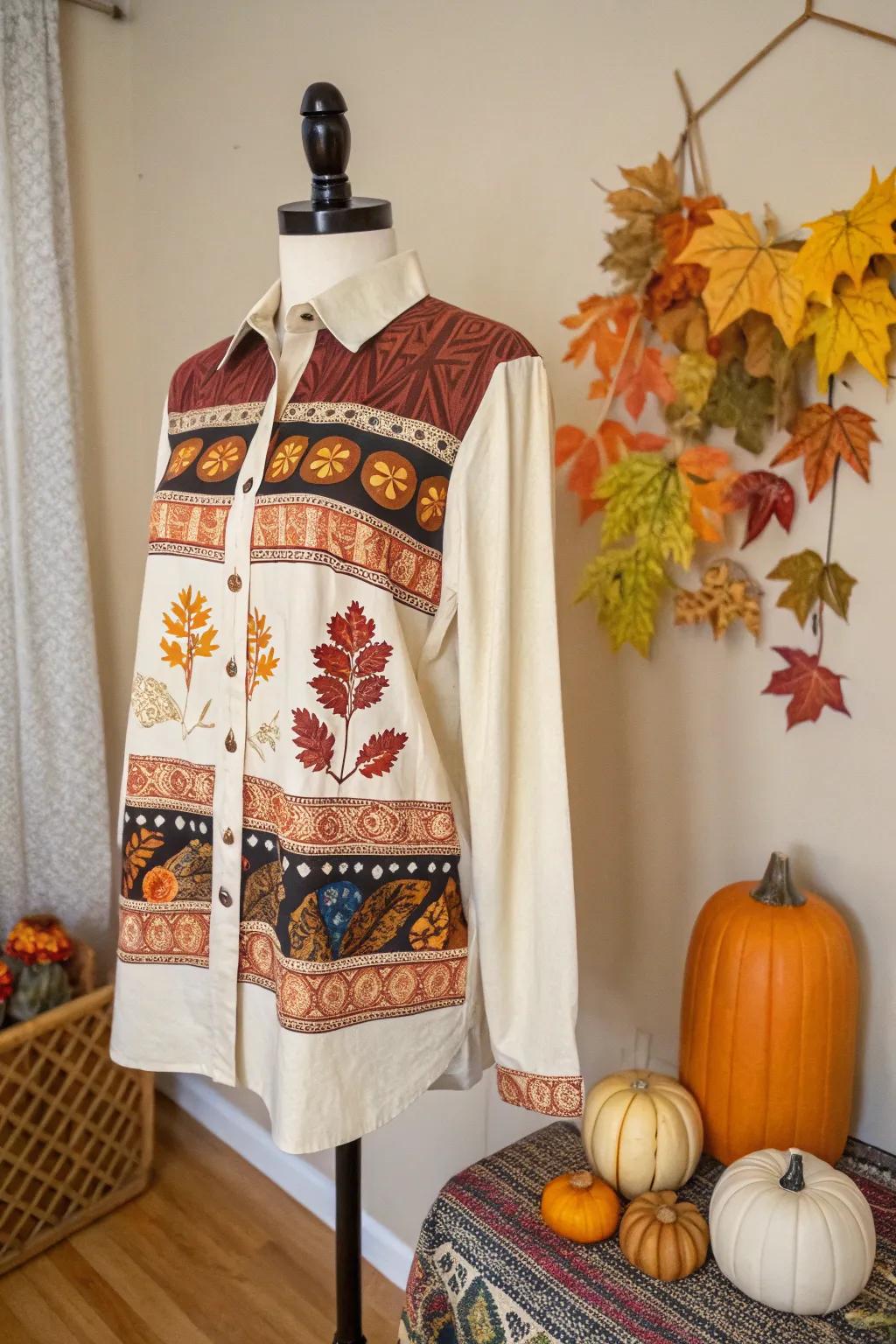 Tiered drawings add modern flair to autumn shirts.