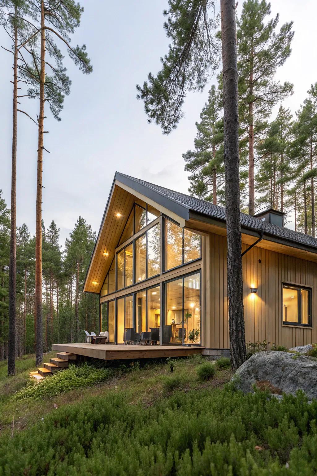 A cozy Nordic-inspired residence nestled in the woods.