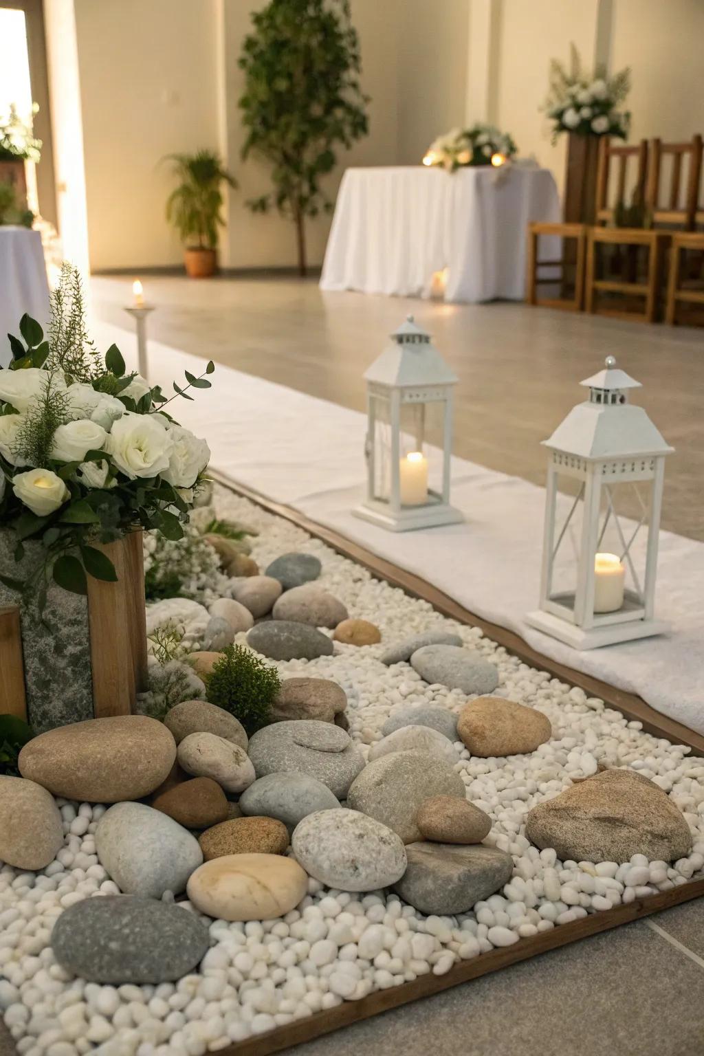 A Zen rock garden brings tranquility to the decor.