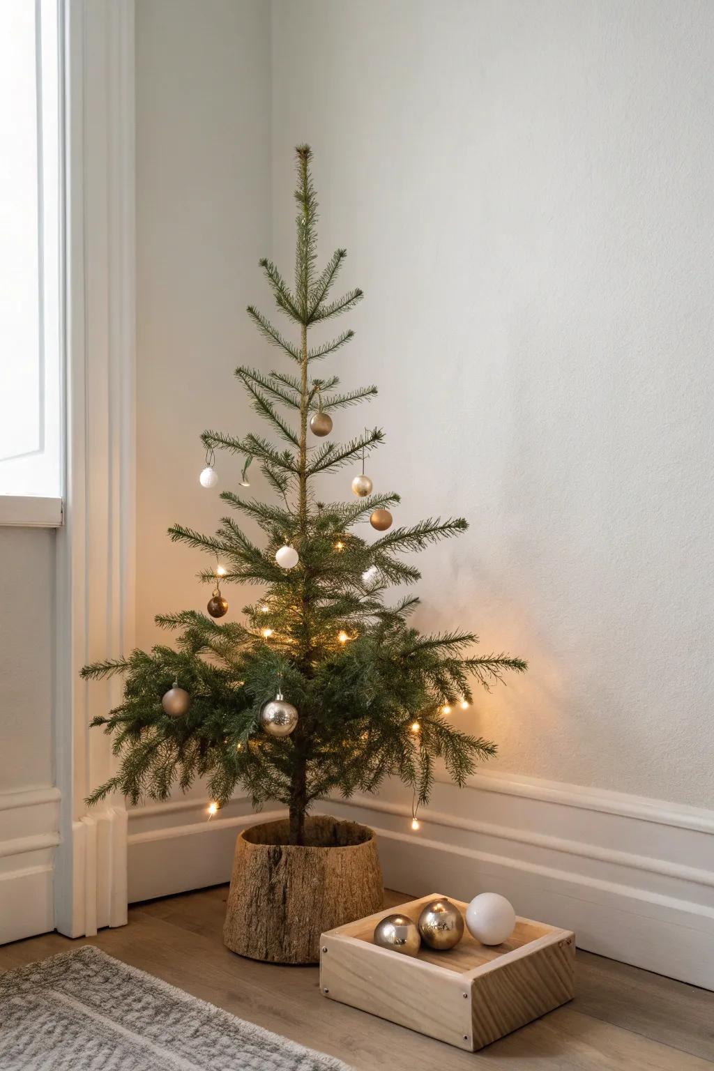 An eco-friendly wooden or fabric tree alternative for a unique minimalist Christmas.