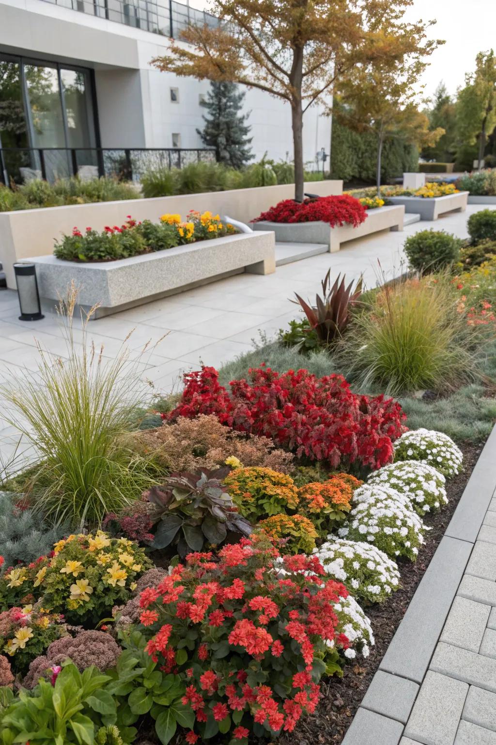 Seasonal rotation keeps flower beds vibrant year-round.