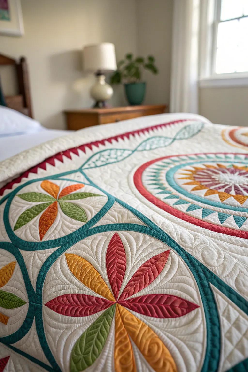 Echo quilting highlights patterns with added texture.