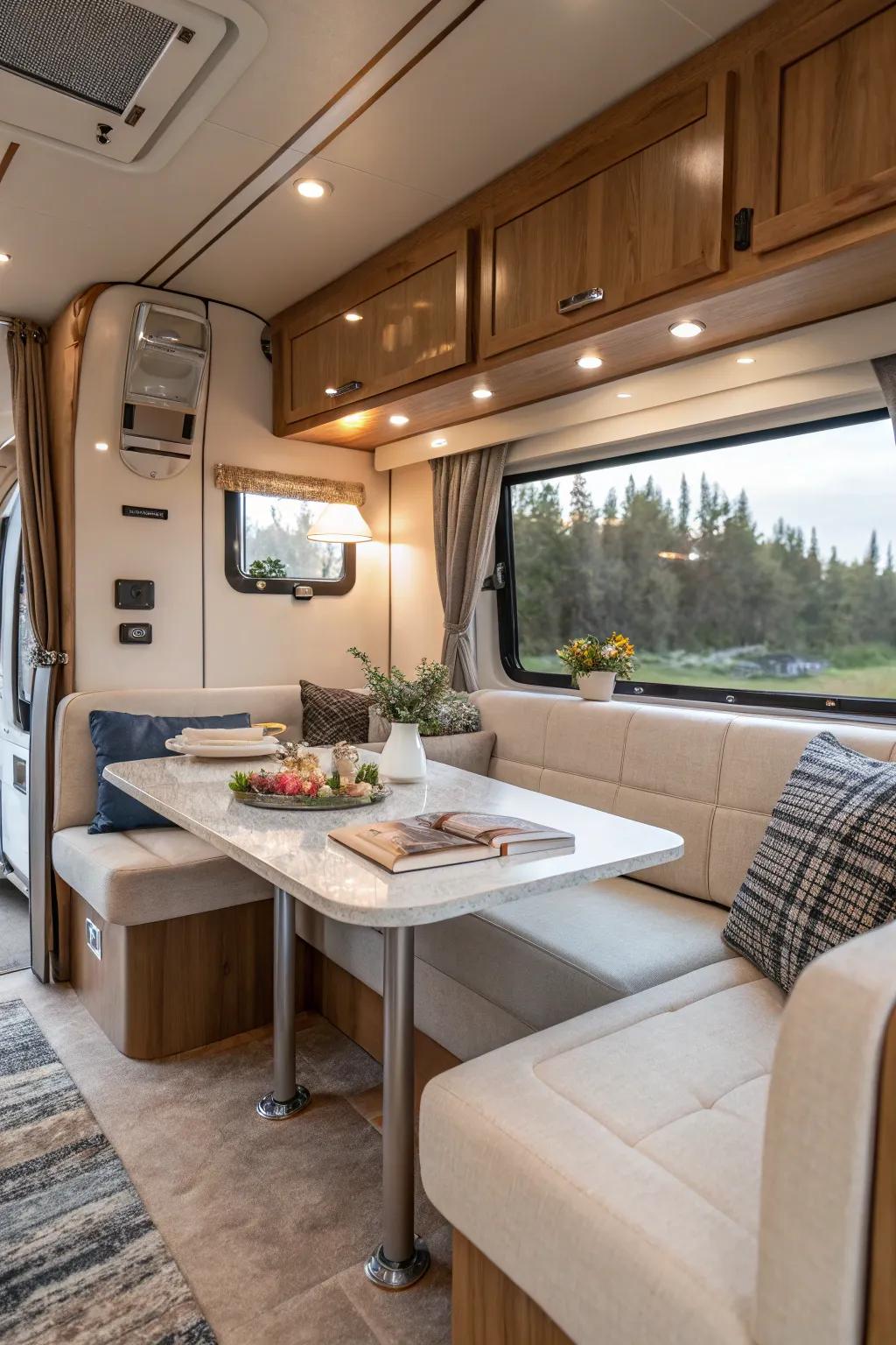 A harmoniously integrated table improves the unity of your RV interior.