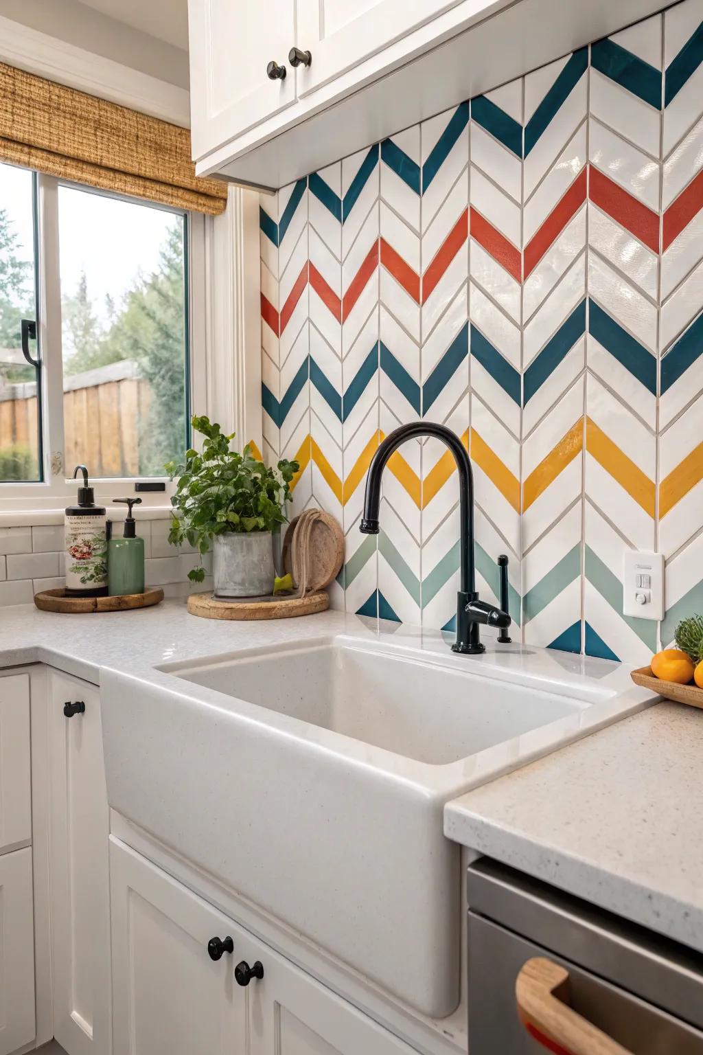 Playful chevron patterns add movement and interest to the kitchen.