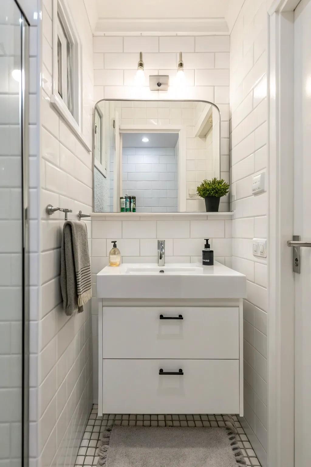 A floating vanity creates an open and airy feel.