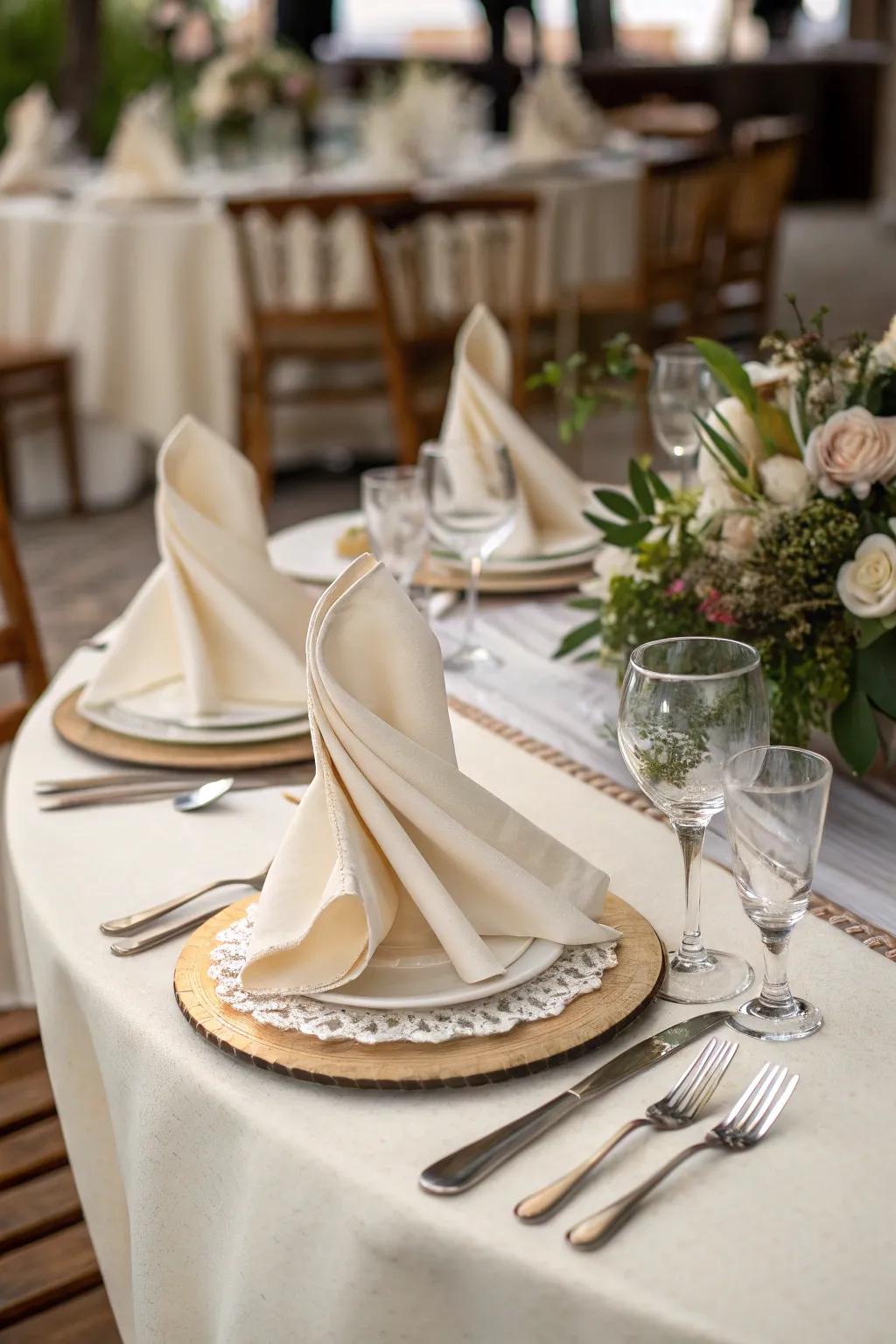 An elegant cascading effect is achieved with draped napkins.
