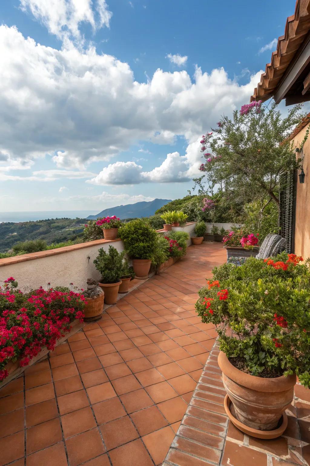 Terracotta deck surfaces add a warm and Mediterranean touch to your patio.