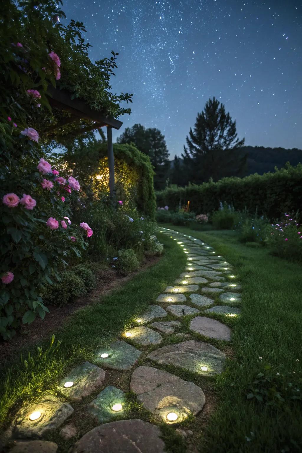 Glow-in-the-dark paths add magic to nighttime gardens.